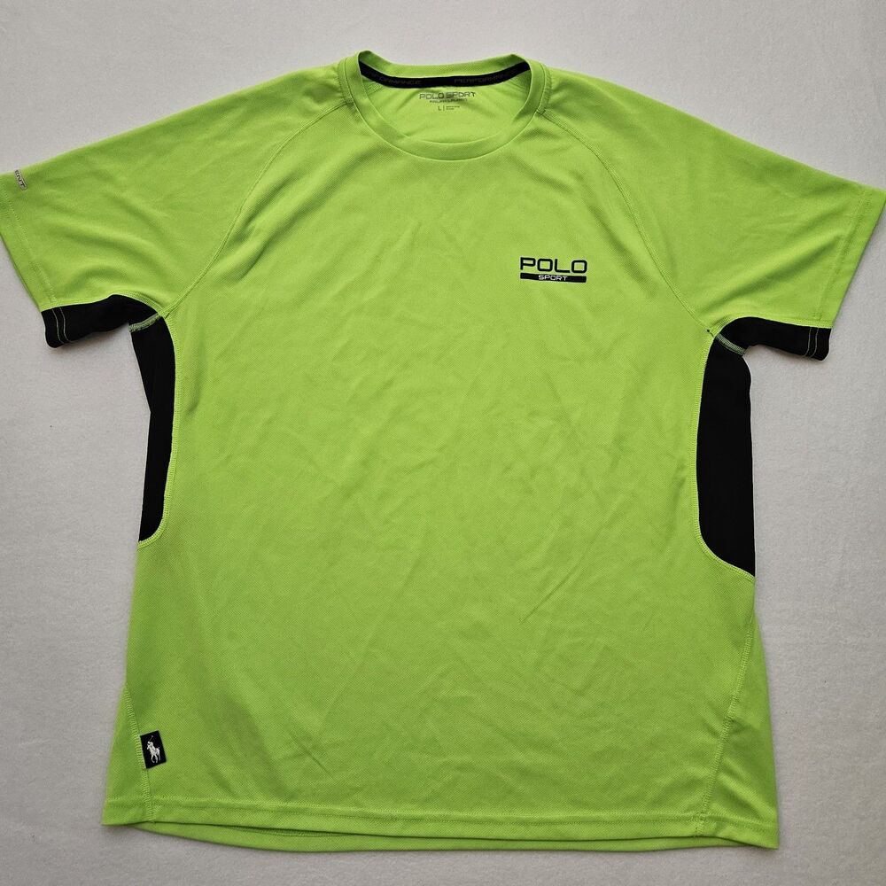POLO SPORT Ralph Lauren Sz L Performance Shirt Rescue Green Crewneck Logo Y2K